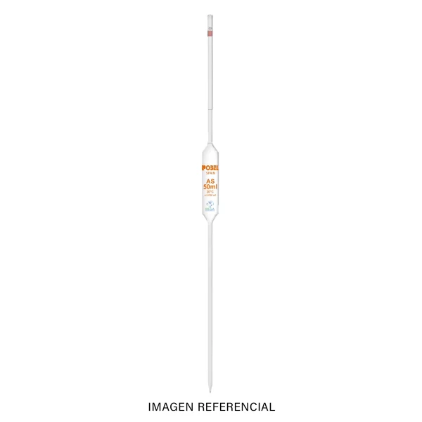 imagen de Pipeta volumétrica clase A - POBEL (un aforo, de vidrio soda, según ISO 648 y graduación en ámbar) (Calibrada por vertido TD, EX)